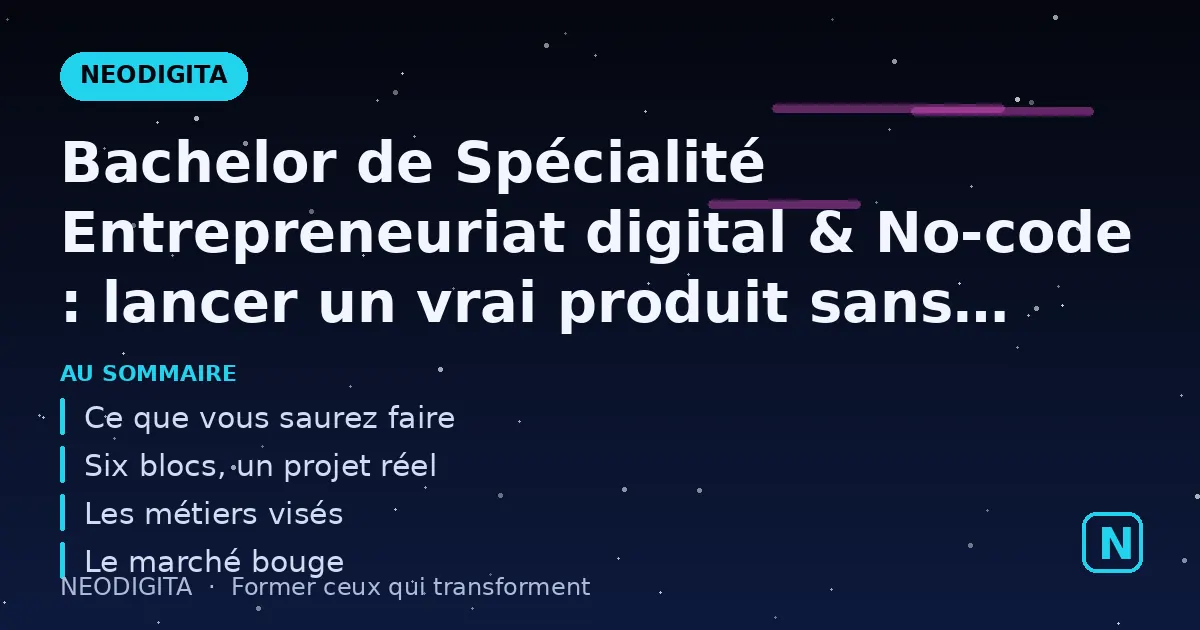 Schéma : Bachelor de Spécialité Entrepreneuriat digital & No-code : lancer un vrai produit sans cod