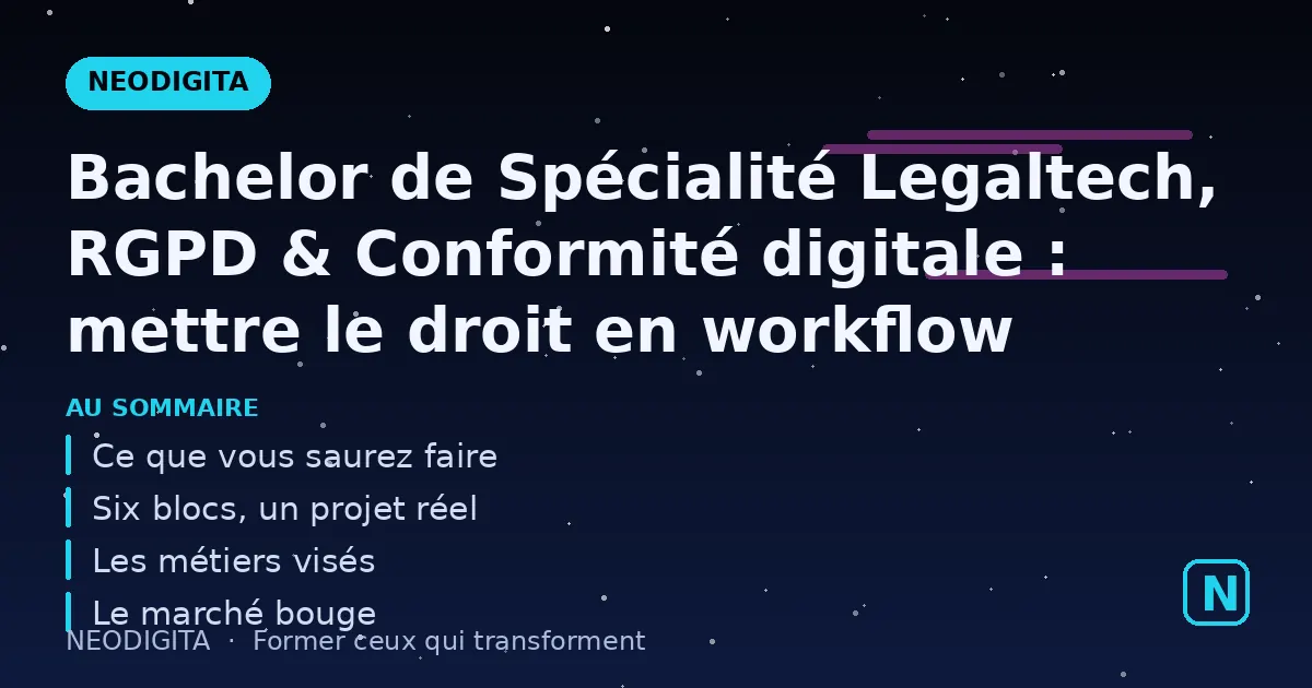 Schéma : Bachelor de Spécialité Legaltech, RGPD & Conformité digitale : mettre le droit en workflow