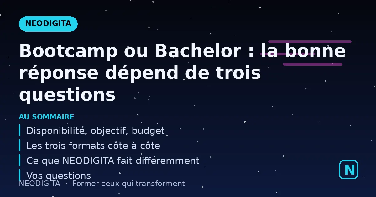 Schéma : Bootcamp ou Bachelor : la bonne réponse dépend de trois questions