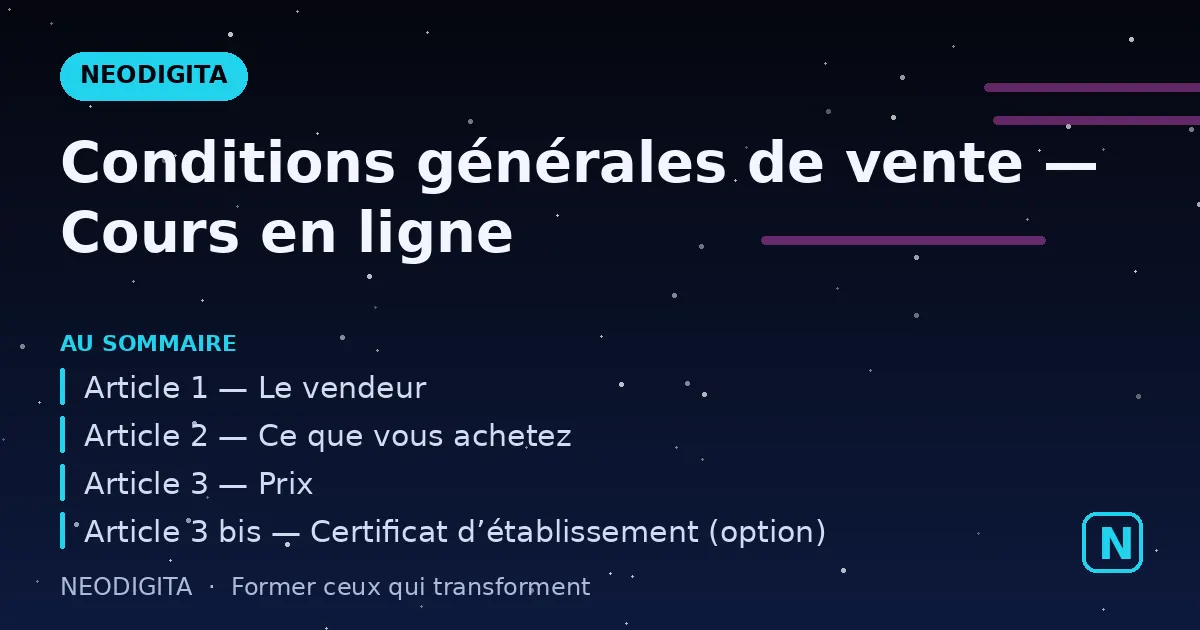 Schéma : Conditions générales de vente — Cours en ligne