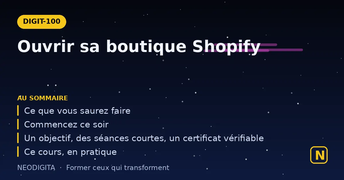 Schéma : Ouvrir sa boutique Shopify