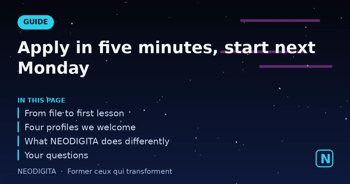Diagram: Apply in five minutes, start next Monday