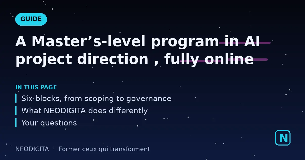 Diagram: A Master’s-level program in AI project direction, fully online