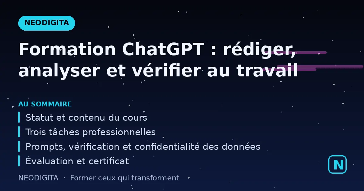 Schéma : Formation ChatGPT : rédiger, analyser et vérifier au travail