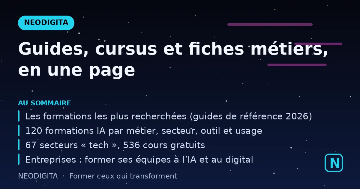 Schéma : Guides, cursus et fiches métiers, en une page